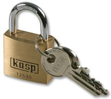 KASP SECURITY K12530 Padlock, Brass, Hardened Steel Shackle, 4.8mm Dia, 16mm Vertical, 16mm Horizontal