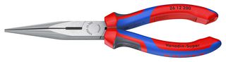 KNIPEX 26 12 200 Pliers, Snipe Nose, Side Cutting, 3.2mm Max Capacity, 200 mm OAL, Plastic Coated Handles
