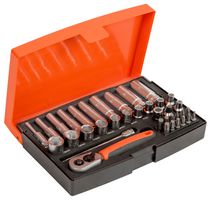 BAHCO SL25L 套筒套件,1/4"六角/深/棘齿/PH2 刀头/PZ2 刀头,六角/Torx 批头,批头座,延长杆,37 件