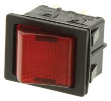 E-SWITCH RBW2ABLKRILEF1. 船型开关, DPST, 16A, 125V, 红色