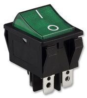 E-SWITCH R5BBLKGRNFF3. 开关, 船型, DPST, 20A, 125VAC, 黑色