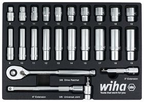 WIHA 33395 SOCKET SET, 1/4IN DRIVE, FOAM TRAY, 27PC