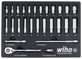 WIHA 33795 SOCKET SET, 3/8IN DRIVE, FOAM TRAY, 24PC