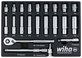 WIHA 33796 SOCKET SET, 3/8IN DRIVE, FOAM TRAY, 22PC