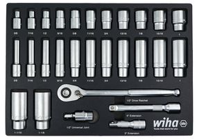 WIHA 33896 SOCKET SET, 1/2IN DRIVE, FOAM TRAY, 29PC