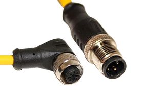 MUELLER ELECTRIC C3AD04M002 M12 CORD, 3-POS MALE STRAIGHT-FEMALE RIGHT ANGLE, 22AWG, 2M 68AK2062