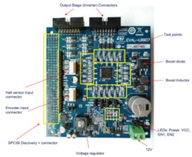 Gate driver board (L9907) - components and connectors - top view