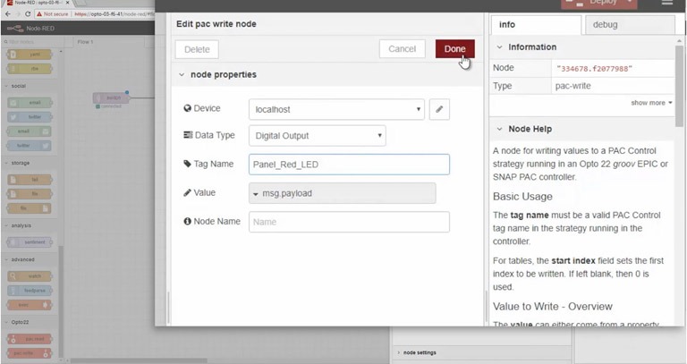 Figure 16: Editing SNAP PAC write node