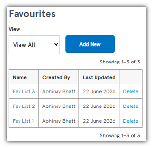 Removing an item from a Favourites List
